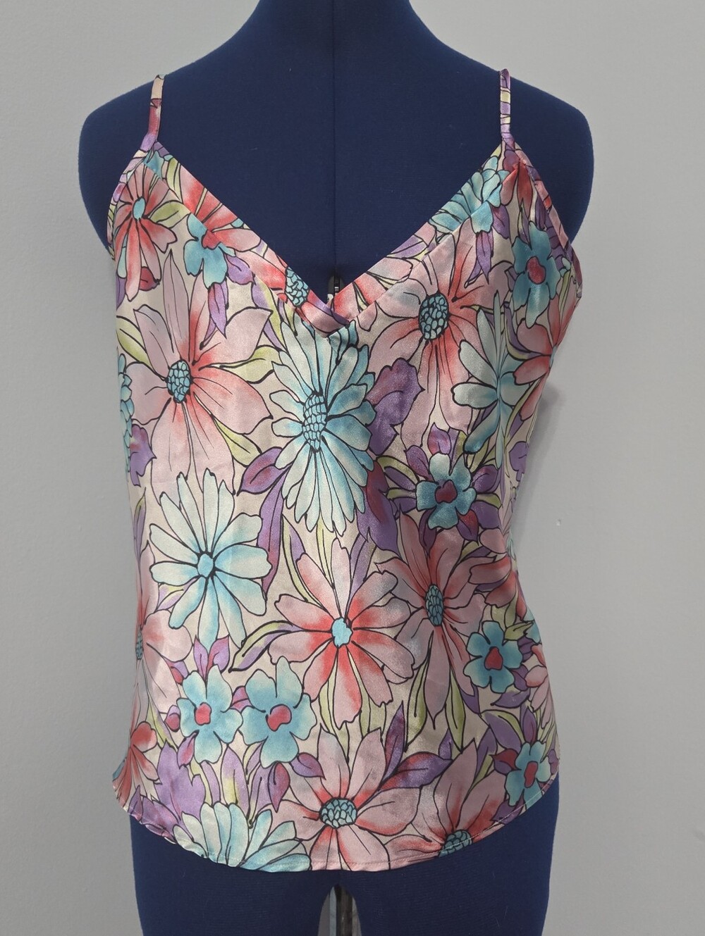 Vintage Colorful Floral Satin Cami Size L